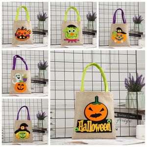 Cartoon Halloween Present Wraps Trick or Treat Bags Witch Pumpkin Candy Handbags Burlap Tote Bag Reusable Gift Wrap Kids Party Decoration TH0098