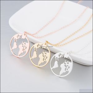 Pendant Necklaces & Pendants Jewelry Heart World Map Necklace Stainless Steel For Women Men Gold Chains Sier Rose Globe Travel Gift Drop Del