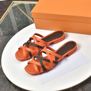 Mode Dame High Heel Sandalen Niedrige Hausschuhe Top Qualität Alphabet Leder Frauen Sandale Schuhe