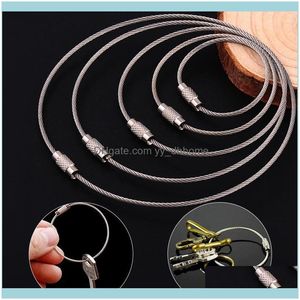Rings Jewelry10Pcs/Set 100/150/200Mm Keychain Tag Rope Stainless Steel Edc Wire Loop Screw Lock Gadget Ring Key Keyring Diy Hand Tools Drop