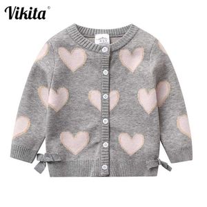 Vikita crianças meninas outono inverno cardigan camisola crianças design coração de malha outwear casaco criança crianças meninas cardigan suéteres 211106