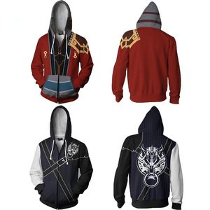Mäns Hoodies Sweatshirts Japanskt spel Final Fantasy Sephiroth Kostym d Print Sweatshirt för män Male Fashion Cool Jacket Zipper Coats