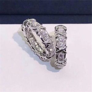 Choucong Ins vender os anéis de casamento mais vendidos Jóias de luxo com brilho 10kt de ouro branco redondo Round Topaz CZ Diamond Gemtones Eternity WO266L