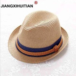 2018 летние джазовые женщины соломенная шляпа пляж мужские солнцезащитные шляпа случайные панама мужской кепки конопли веревочка лоскутная полосатая соломенная шляпа козырек cap g220301