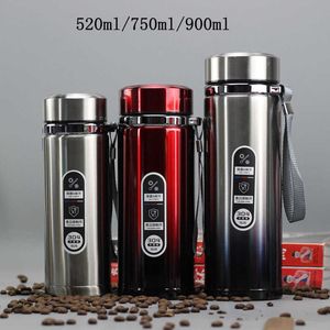 High Capacity Thermos Mug Flask Stainless Steel Tumbler Insulated Water Bottle Portable Vacuum For Tea Travle Mugs 210615