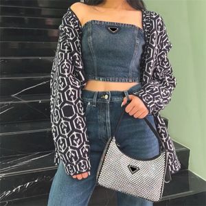 Dreieck-Abzeichen Womens Denim Weste Jeans Mode Sexy Trägerlose Top Designer Marke Damen Hosen im Angebot