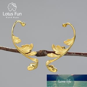 Lotus Fun Luxo 925 Esterlina Prata Clássica Padrão de Acanthus Folha Unusual Design Brincos Para As Mulheres 18K Gold Jewelry Novo Preço de Fábrica Especialista Qualidade