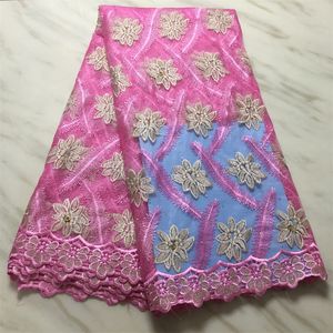 5Yards/Lot Nice Looking Pink French Net Lace Fabric Flower Embroidery African Mesh Style For Party Dressing PL31322