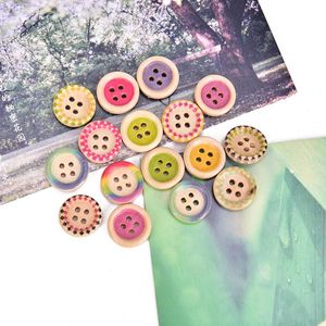 Button 50pcs Multi-color Optional 4 Hole Round Mixed Wood Buttons Clothing Decor Sewing Scrapbooking Home 15mm
