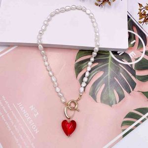 Minar Vintage Natürliche Süßwasser Perle Halskette für Frauen Königsblau Grün Rot Farbe Liebe Herz Anhänger Halsketten Geschenke