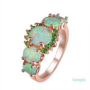 Luksusowy Fairy Flower Opal Pierścienie Las Kwiatowy Specjalny Pierścionek Dla Dziewczyny Kobiety Rozmiar 6-10 Miedzi Emerald Gemstone Biżuteria Ring