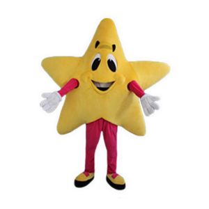 Amarelo Cinco-Pointed Star Panda Props Mascote Traje de Mascote Halloween Christmas Festa Dos Desenhos Animados Personagem Personagem Outfit Terno Adulto Mulheres Vestido Carnaval Unisex Adultos