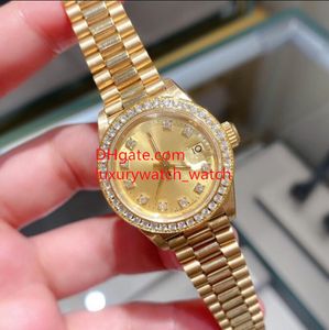 Luxury Women Diamond Watches Classic Sapphire Glass 69178 31mm Big Magnifier Calender Mechanical Yellow Gold Steel Armband Watch