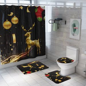 シャワーカーテンクリスマスアニマルプリントカーテンシンプルなバスルーム滑り止め吸収性バスマットカーペットトイレットカバーセットの装飾