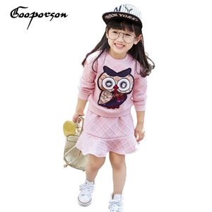 Gooporson Girls Clothes Set Autumn Wither Kids Girl 2 pcs Bomullskläder Långärmad Sweatshirt + Kjoluggla Kläder Set Kid 210715