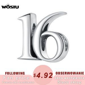 WOSTU Numbers 16 Charm 925 Sterling Silver Lucky Pendant Fit Original Bracelet Necklace Birthday Gift Jewelry For Women CQC1624 Q0531