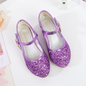 ULKNN Girls Purple High Heels For Kids Princess RED Leather Shoe Footwear Children's Party Wedding Shoes Round Toe 1-3CM 220225