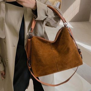 Evening Bags Retro Quality Tote Bag Ladies Elegant Female Suede Shoulder Crossbody Brown Vintage Frosted Large Capacity Bucket 2022