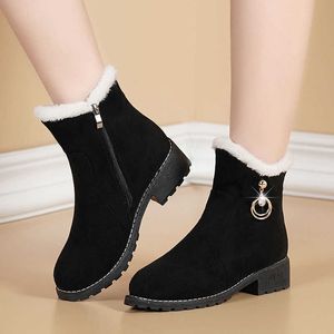 Neue Damenstiefel Winter Outdoor Warm halten Pelz Damen Schneestiefel Dicker Absatz mit rundem Kopf Kurz