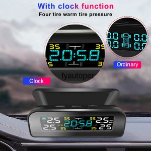 Universal TPMS Wireless Tire Pressure Monitoring System Solar Power Clock LCD Display 4 External Sensor Sensors