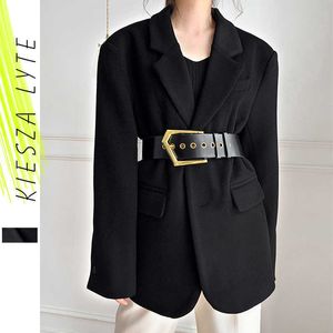검은 모직 정장 재킷 가을 겨울 두꺼운 빈티지 대 양모 블레이저 여성 outwear 높은 패션 210608