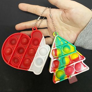 Weihnachten Zappelspielzeug Mini Simple Dimple Schlüsselanhänger Push Bubble Dekompressionsspielzeug Partybevorzugung Pädagogisch Erwachsene Interaktives Partyspiel Lustiges Anti-Stress-Relief-Geschenk