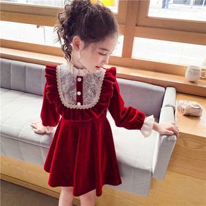 Hot Red Christmas Dress for Girls Performance Party Birthday Clothes Winter Autumn Children Velvet Dress for Girls Warm Clothes Q0716
