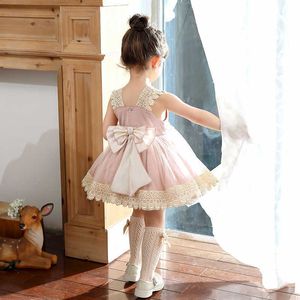 2 sztuk Vintage Hiszpania Girls Koronki Princess Dress Lolita Turcja Suknia Ball Bez Rękawów Kids Frock Bluzka Zestaw Baby Birthday Party Dress Q0716