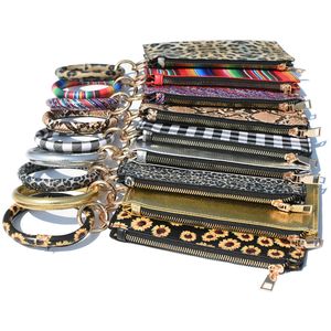 PU Keychain Bracelet Wallet Woman Handbag Leather Tassel Pendant Leopard Sunflower Print Bracelet Ladies Bag