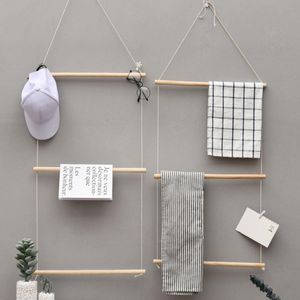 Wholesale hanging rope shelf resale online - Hooks Rails Nordic Wall Hang Paper Roll Holder Towel Rack Handwoven Cotton Hanging Rope Shelf Wooden Stick For Bathroom Kitchen