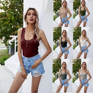 2021 New Popular Dress Summer Solid Color Half Open Breasted Women's I-shaped Knitted Vest In Stock