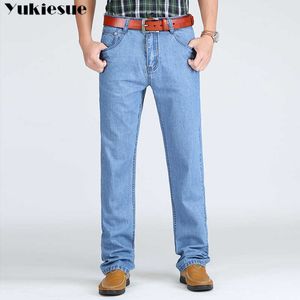 Summer Men's Thin Light Jeans Business Casual Stretch Slim Denim Blue Trousers Male Brand Pants Plus Size 210608