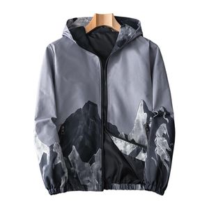 Herrjackor 2021 Autumn Windbreaker Men Hooded Coats Causal Cotton Print Lightweight Bomber Clotheswear