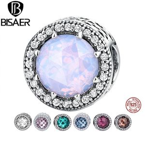 925 Sterling Silver Radiant Hearts, Pink Green Glass Crystal & Clear CZ Charms Fit BISAER Charms Silver 925 Original Bracelet Q0531