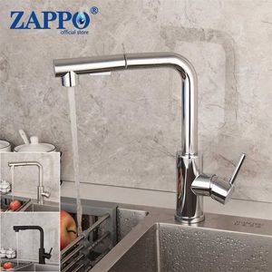 ZAPPO Rubinetto per lavello da cucina con finitura cromata 360 Miscelatore per lavello con vasca girevole Miscelatore per lavello con beccuccio estraibile e rubinetti per acqua fredda 211108