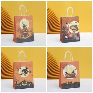 Halloween Candy Bags Kids Trick or Treat Pumpkin Witch Gift Wrap Pouches Shopping Kraft Paper Bag Handles Snack Packaging customizable Logo