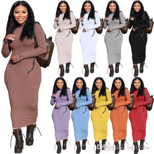 Casual Long Dress for Women Fashion High Collar Rib Sticked Zipper broderi Lucky Label Dresses Designer Solid Color Winter Clothing