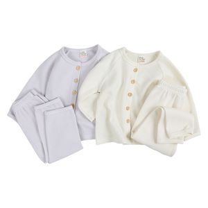Baby pyjamas set flicka pojke sleepwear kostym höst barn långärmad toppar + byxor 2st barn kläder vaffel pyjamas