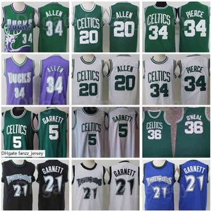 Vinatge Basketbol Kevin Garnett Jersey 5 21 Paul Pierce 34 Ray Allen 20 Retro Nakış ve Dikiş Yeşil Siyah Beyaz Mavi Takım Rengi