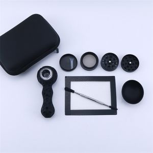 wholesale Tubi per tabacco Dry Herb All Black Style Set con pipe a mano Ciotola per stoccaggio Wax Mat Dabber Tool Herb Grinder Accessori Kit 420