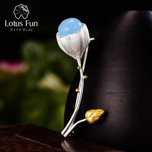 Lotus Fun Real 925 Sterling Silver Natural Stone Handmade Designer Fine Jewelry Elegant Buds Brooches for Women Bijoux 210628