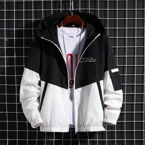 Men's Windbreaker Verão Sun Proteção Jaqueta Outwear Esportes Ciclismo Solto Com Capuz Patchwork Masculino Casacos Homens Marca Roupas 211103