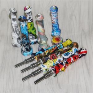 Kit NC en verre de silicone avec embouts en quartz Dab Rigs de paille Accessoires pour fumer Tuyau de fumée concentré Tuyaux de brûleur à mazout