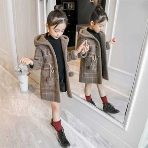 Children Woolen Coats For Girls Fashion Winter Plush Thickened Hooded Clothes Costumes Kids Outwear Jackets Tops Clothing 211204