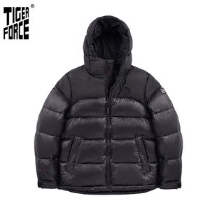 Tiger Force Winter Jacket dla mężczyzn Moda Płaszcze Kurtki Ciepła Kieszeń Zipper Czarny Wysokiej Jakości Odzież męska Parkas 70798 211214