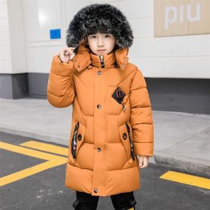 Crianças roupas meninos vestes adolescentes aquecer algodão acolchoado jaquetas de inverno casaco com capuz engrossar outerwear crianças parka 4 a 14 211203