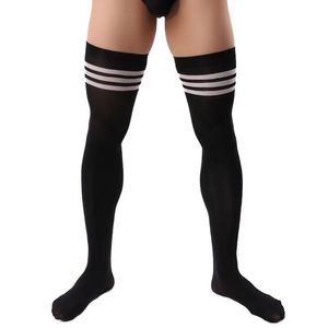 Chaussettes pour hommes Bas de longue durée Sexy Hommes sans soudure Nylon en nylon à rayures Haute sur la compression du genou Soccer Sous vêtement