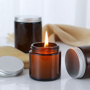 100 250 500ml vintage clear amber glass candle packaging jar with aluminum black lid in bulk
