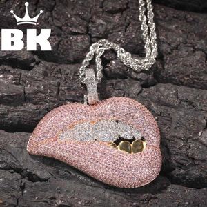 The Bling King Toothy Lips Naszyjnik Psychedelic Hiphop Full Landed Out Cubic Cyrkonia CZ Stone X0509