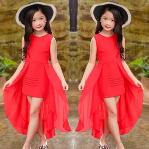 2021 Nowa sukienka wojenna na 5 6 7 8 9 10 1112 lat Dziewczyna w eleganckiej sukience Szyfonowa sukienka czerwona różowa koreańska dziewczyna q0716